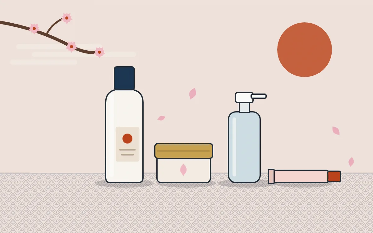 Illustration of lotion, cream and skincare products